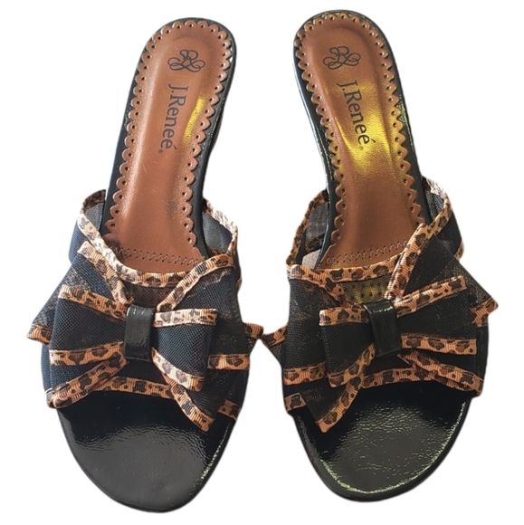 J Renee Shoes - NEW J Renee Gold Lining Leopard Print Sheer Botie Sandals Size 8.5